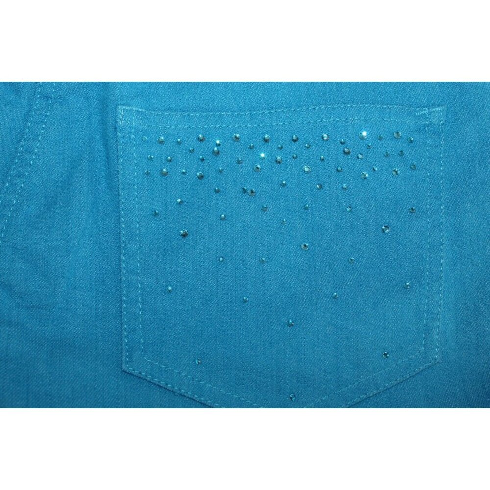 Ruby Rd Sz 6 x 18 Blue Rhinestone Pockets Cotton Blend Crop Jean Pant - Picture 4 of 5